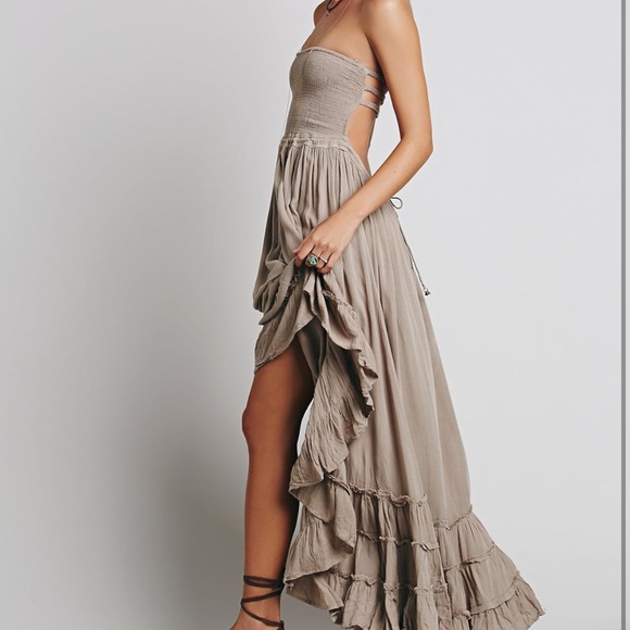Elegant Strapless Taupe Maxi Dress - Picture 1 of 4